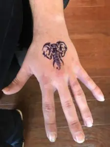 henna, jagua, mehndi elephant hand tat